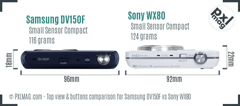 Samsung DV150F vs Sony WX80 top view buttons comparison