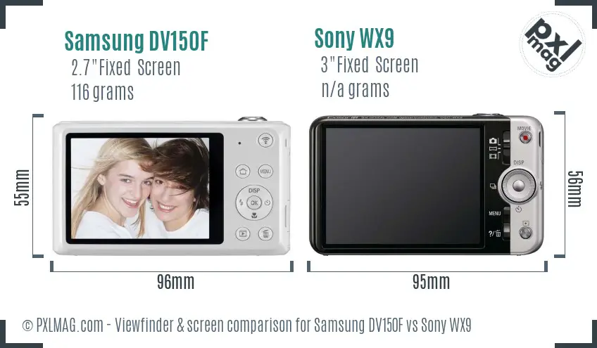 Samsung DV150F vs Sony WX9 Screen and Viewfinder comparison