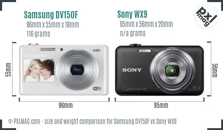 Samsung DV150F vs Sony WX9 size comparison