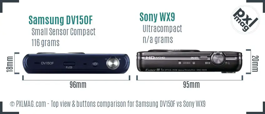Samsung DV150F vs Sony WX9 top view buttons comparison