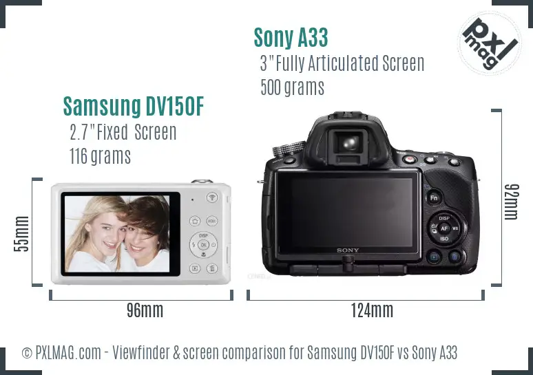 Samsung DV150F vs Sony A33 Screen and Viewfinder comparison