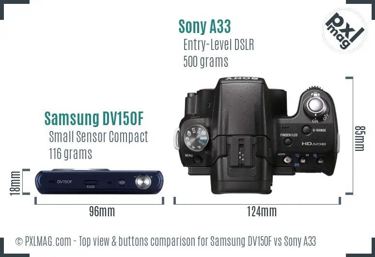 Samsung DV150F vs Sony A33 top view buttons comparison