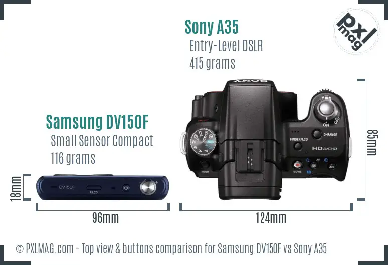 Samsung DV150F vs Sony A35 top view buttons comparison