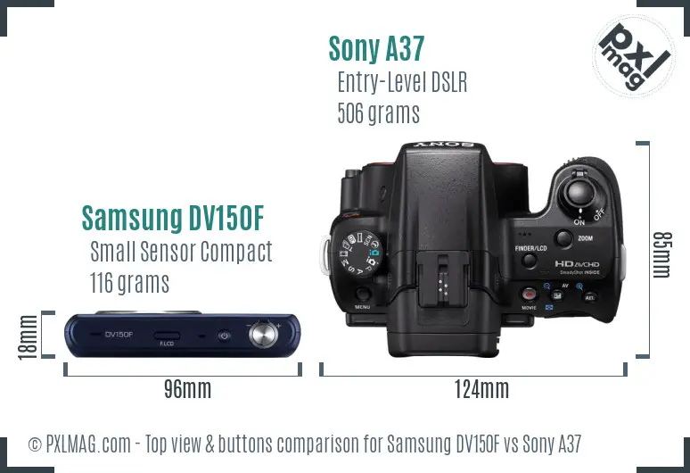 Samsung DV150F vs Sony A37 top view buttons comparison
