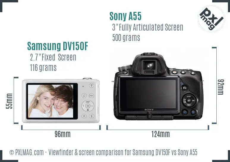 Samsung DV150F vs Sony A55 Screen and Viewfinder comparison