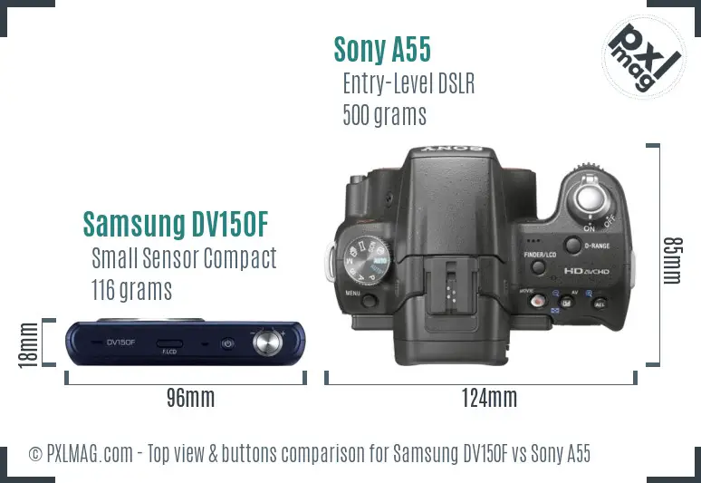 Samsung DV150F vs Sony A55 top view buttons comparison