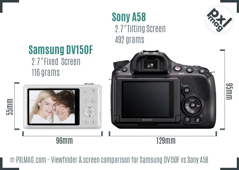 Samsung DV150F vs Sony A58 Screen and Viewfinder comparison