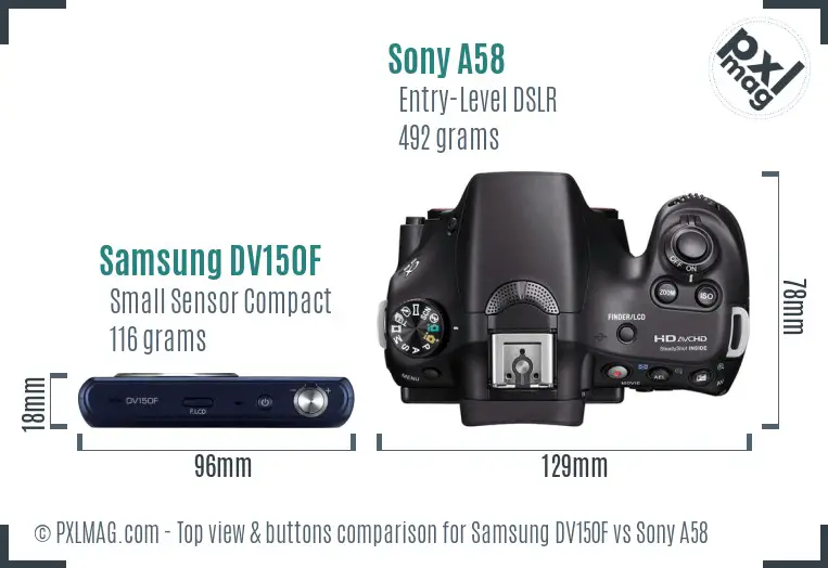 Samsung DV150F vs Sony A58 top view buttons comparison