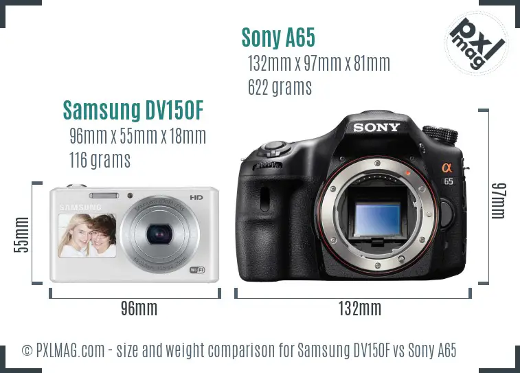 Samsung DV150F vs Sony A65 size comparison