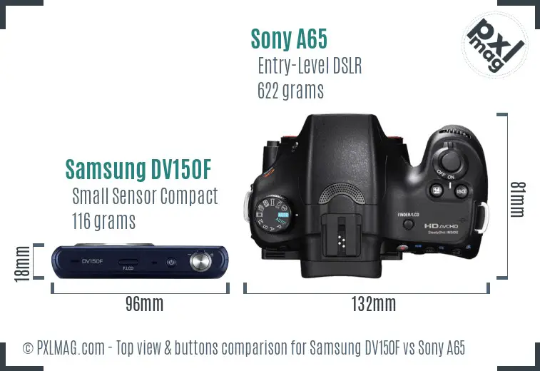 Samsung DV150F vs Sony A65 top view buttons comparison