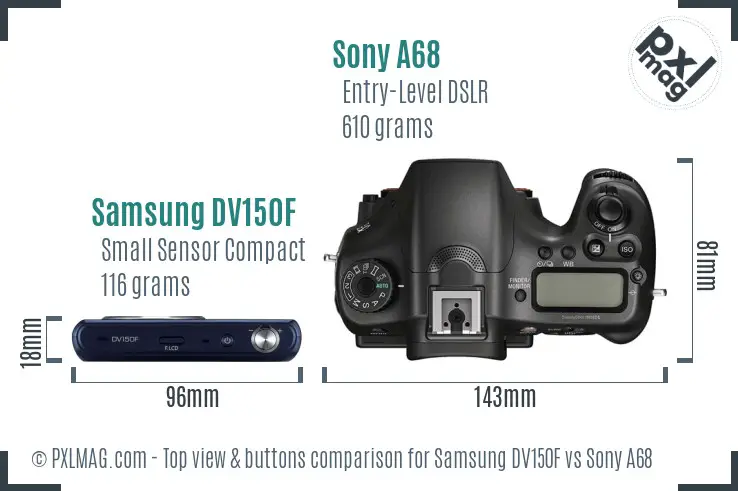 Samsung DV150F vs Sony A68 top view buttons comparison