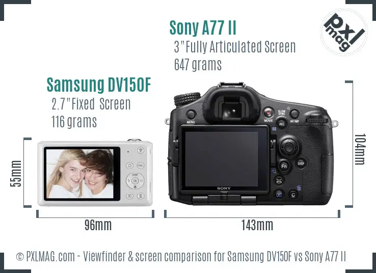 Samsung DV150F vs Sony A77 II Screen and Viewfinder comparison