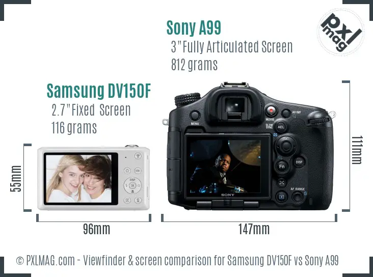 Samsung DV150F vs Sony A99 Screen and Viewfinder comparison