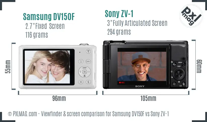 Samsung DV150F vs Sony ZV-1 Screen and Viewfinder comparison