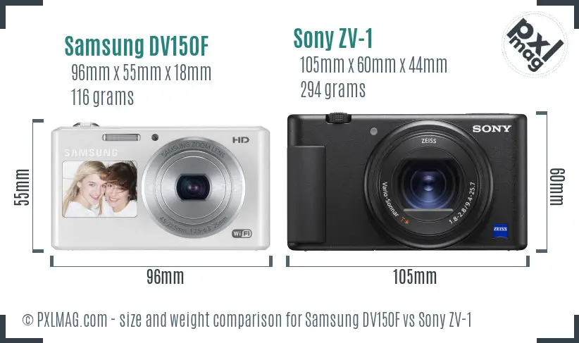 Samsung DV150F vs Sony ZV-1 size comparison