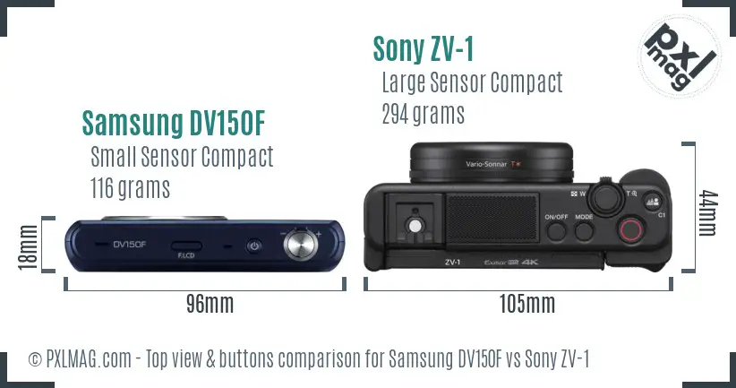 Samsung DV150F vs Sony ZV-1 top view buttons comparison