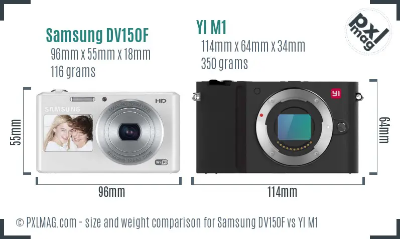 Samsung DV150F vs YI M1 size comparison