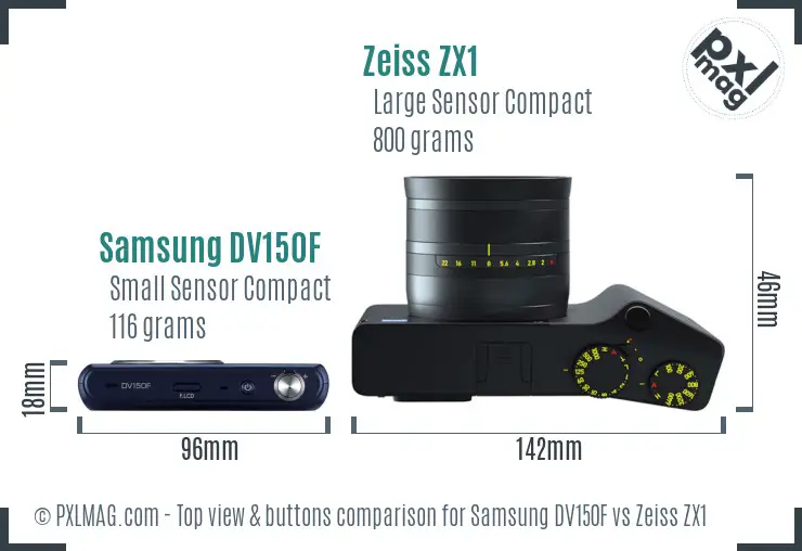 Samsung DV150F vs Zeiss ZX1 top view buttons comparison