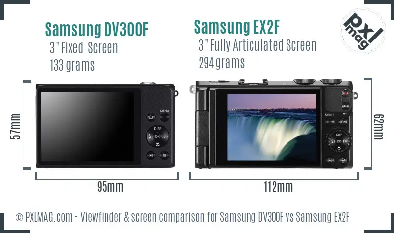 Samsung DV300F vs Samsung EX2F Screen and Viewfinder comparison