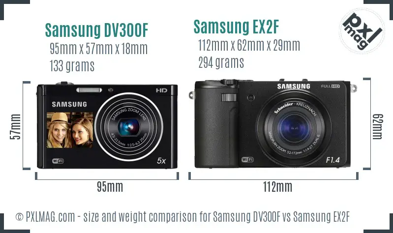 Samsung DV300F vs Samsung EX2F size comparison