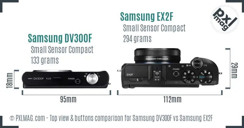 Samsung DV300F vs Samsung EX2F top view buttons comparison