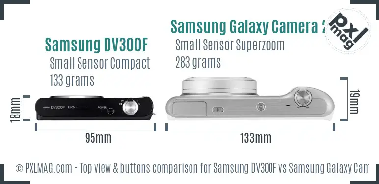 Samsung DV300F vs Samsung Galaxy Camera 2 top view buttons comparison