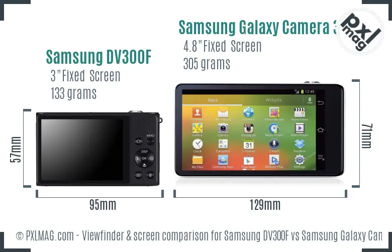 Samsung DV300F vs Samsung Galaxy Camera 3G Screen and Viewfinder comparison