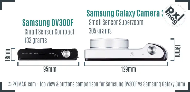 Samsung DV300F vs Samsung Galaxy Camera 3G top view buttons comparison