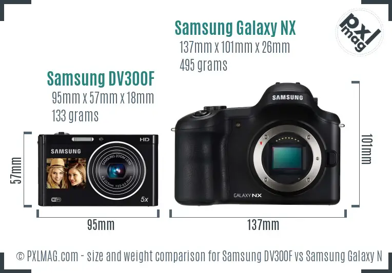 Samsung DV300F vs Samsung Galaxy NX size comparison