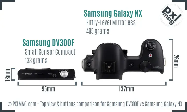Samsung DV300F vs Samsung Galaxy NX top view buttons comparison