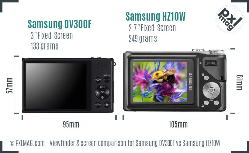 Samsung DV300F vs Samsung HZ10W Screen and Viewfinder comparison