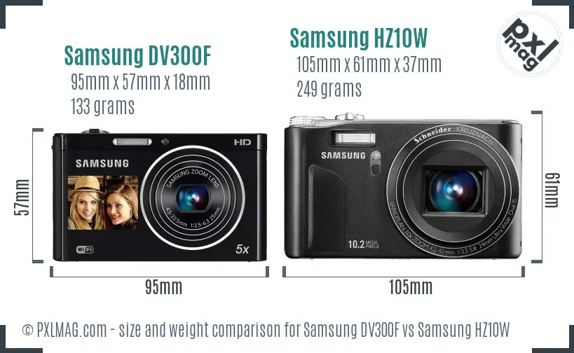 Samsung DV300F vs Samsung HZ10W size comparison