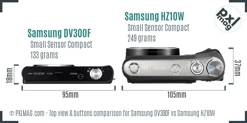 Samsung DV300F vs Samsung HZ10W top view buttons comparison