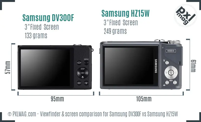 Samsung DV300F vs Samsung HZ15W Screen and Viewfinder comparison