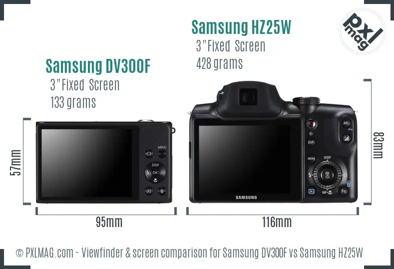 Samsung DV300F vs Samsung HZ25W Screen and Viewfinder comparison