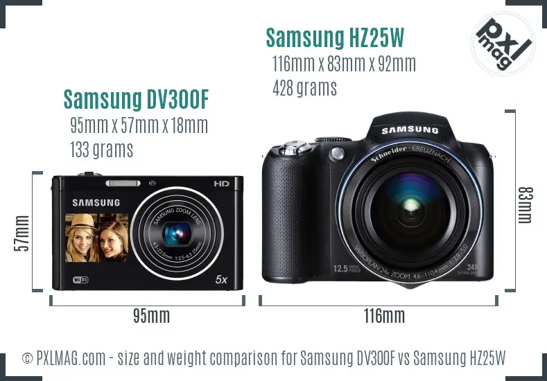Samsung DV300F vs Samsung HZ25W size comparison