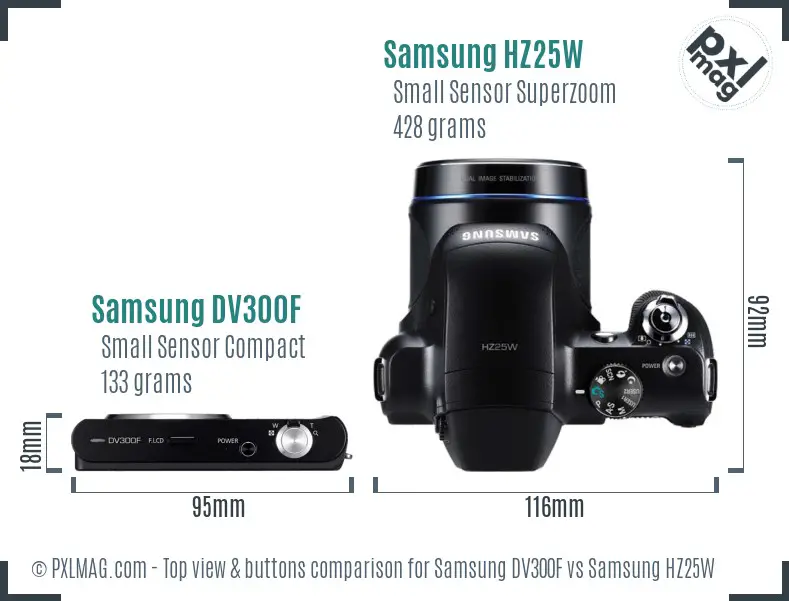 Samsung DV300F vs Samsung HZ25W top view buttons comparison