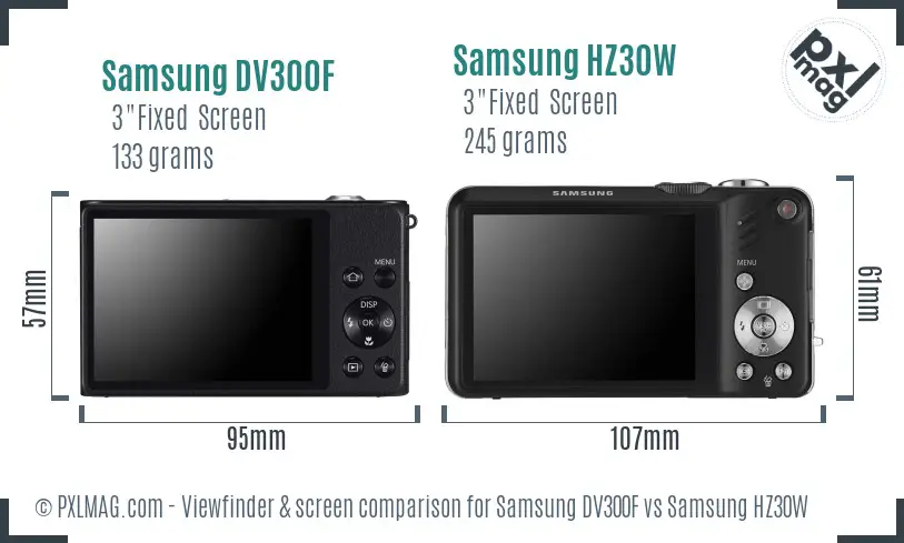 Samsung DV300F vs Samsung HZ30W Screen and Viewfinder comparison