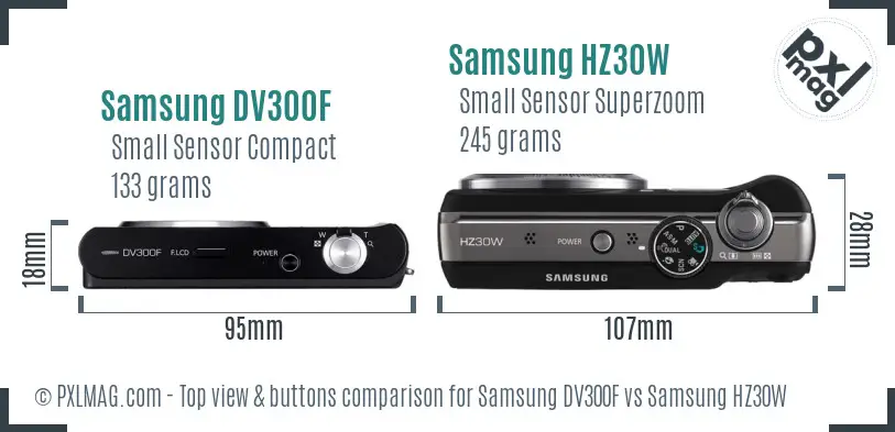 Samsung DV300F vs Samsung HZ30W top view buttons comparison