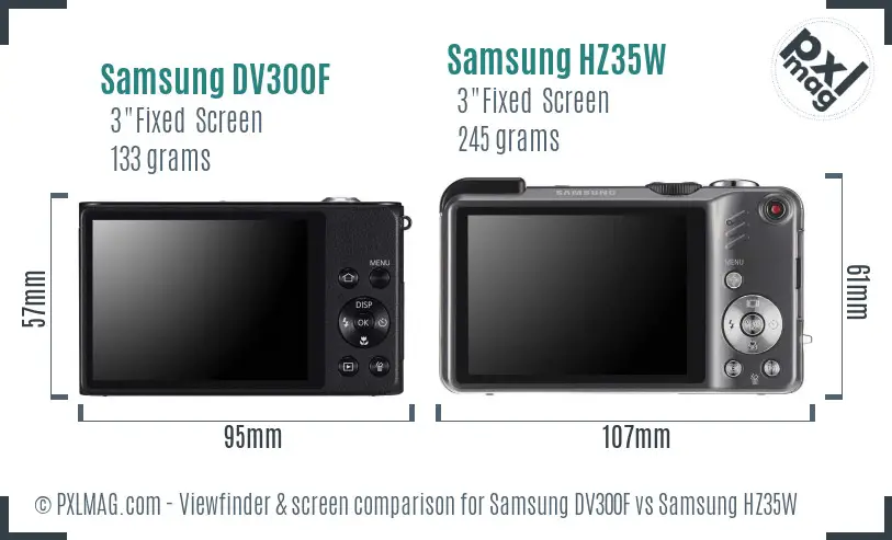 Samsung DV300F vs Samsung HZ35W Screen and Viewfinder comparison