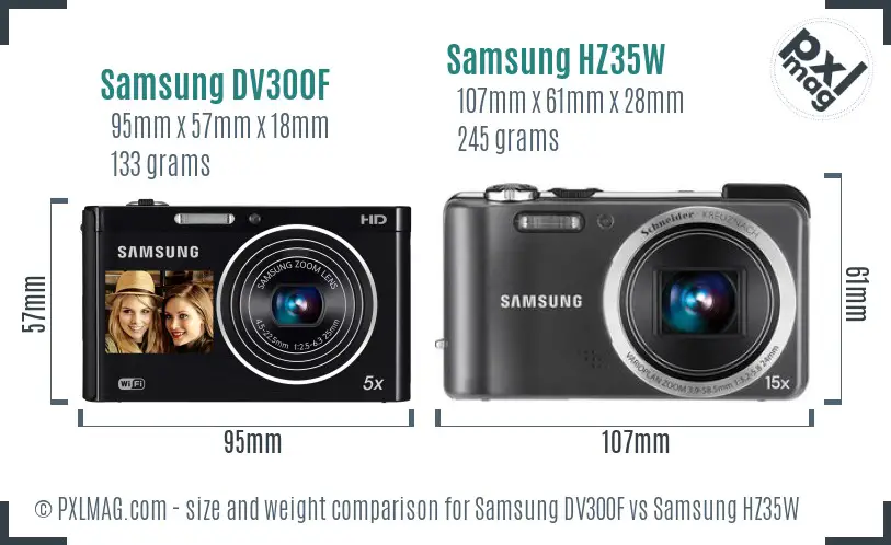 Samsung DV300F vs Samsung HZ35W size comparison
