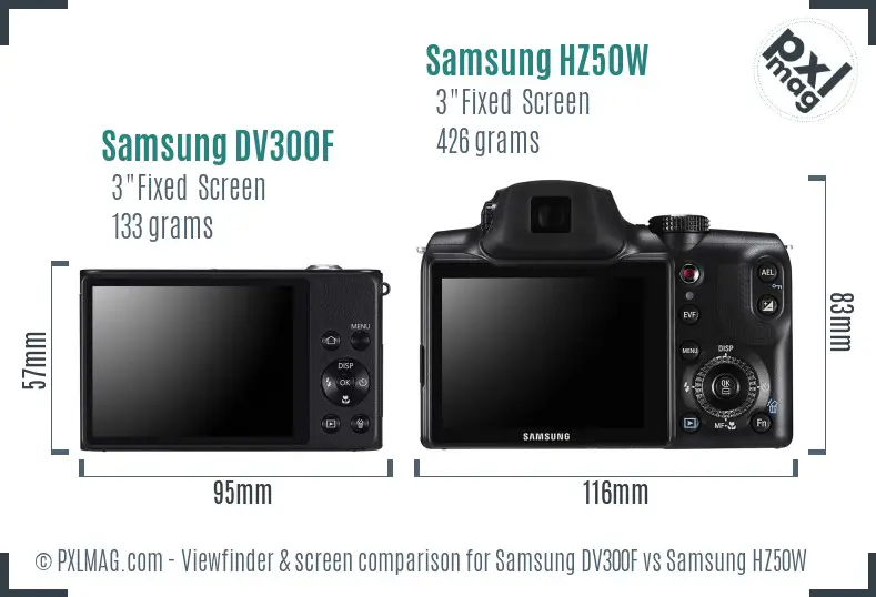 Samsung DV300F vs Samsung HZ50W Screen and Viewfinder comparison