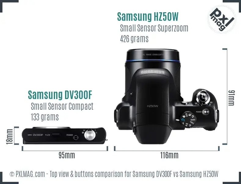 Samsung DV300F vs Samsung HZ50W top view buttons comparison