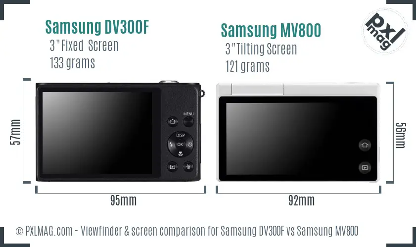 Samsung DV300F vs Samsung MV800 Screen and Viewfinder comparison