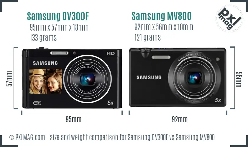 Samsung DV300F vs Samsung MV800 size comparison