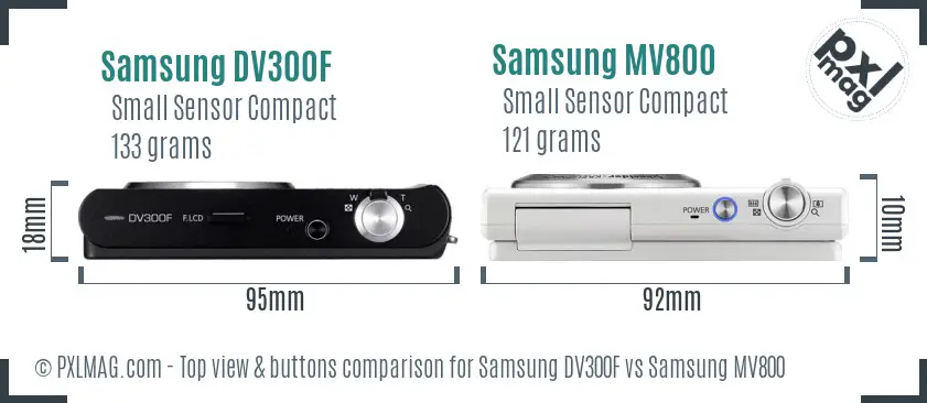 Samsung DV300F vs Samsung MV800 top view buttons comparison