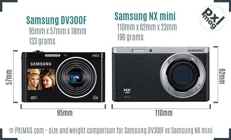 Samsung DV300F vs Samsung NX mini size comparison