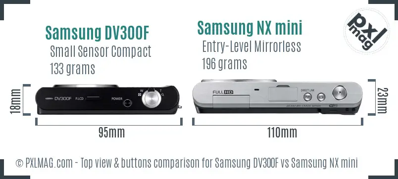 Samsung DV300F vs Samsung NX mini top view buttons comparison