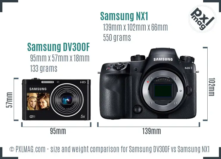 Samsung DV300F vs Samsung NX1 size comparison