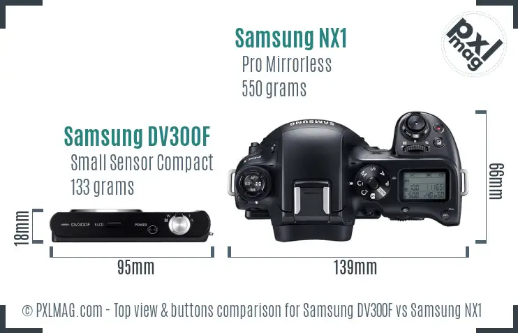 Samsung DV300F vs Samsung NX1 top view buttons comparison